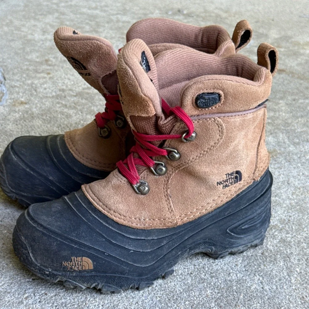 The North Face KIDS Chilkat Lace II Brown Leather Winter Boots Size 2 Waterproof